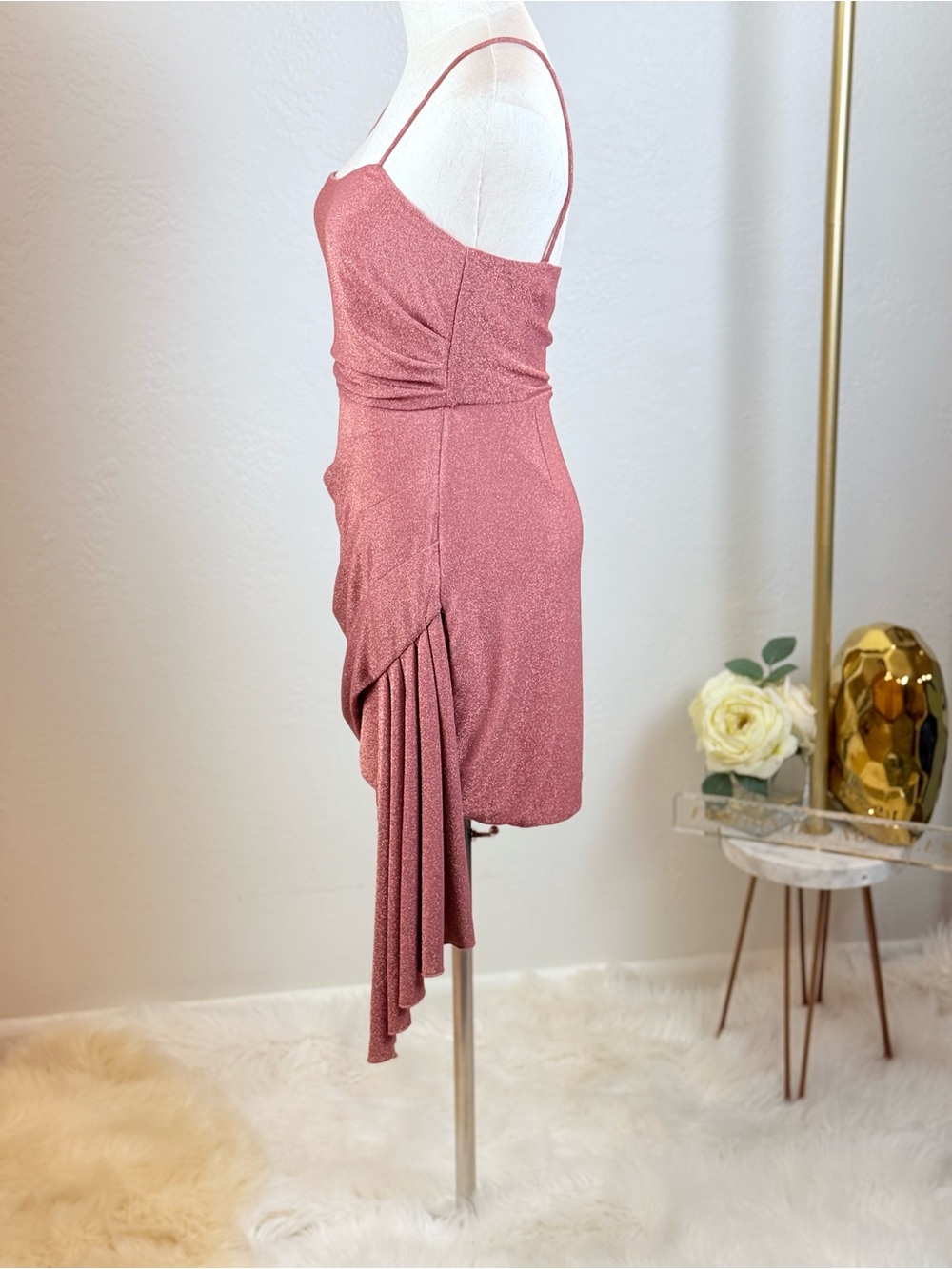 Saylor Jaine Peach Metallic Lurex Mini Dress Quiet Luxury Coastal Cocktail M View 6